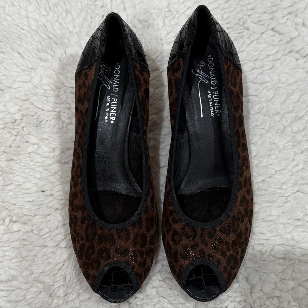 Donald J. Pliner‎ Leopard Animal Print Peep-Toe Kitten Heel Pumps Sz 9 Elegant